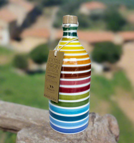 Muraglia's 'Rainbow' - handmade ceramic jar, Coratina Extra Virgin Olive Oil